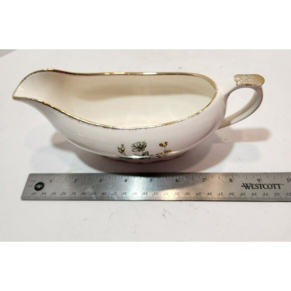 Vtg Royal Tudor Linda Pattern 22 KT Gold Trim Gravy Boat Floral Yellow and White - Picture 13 of 14